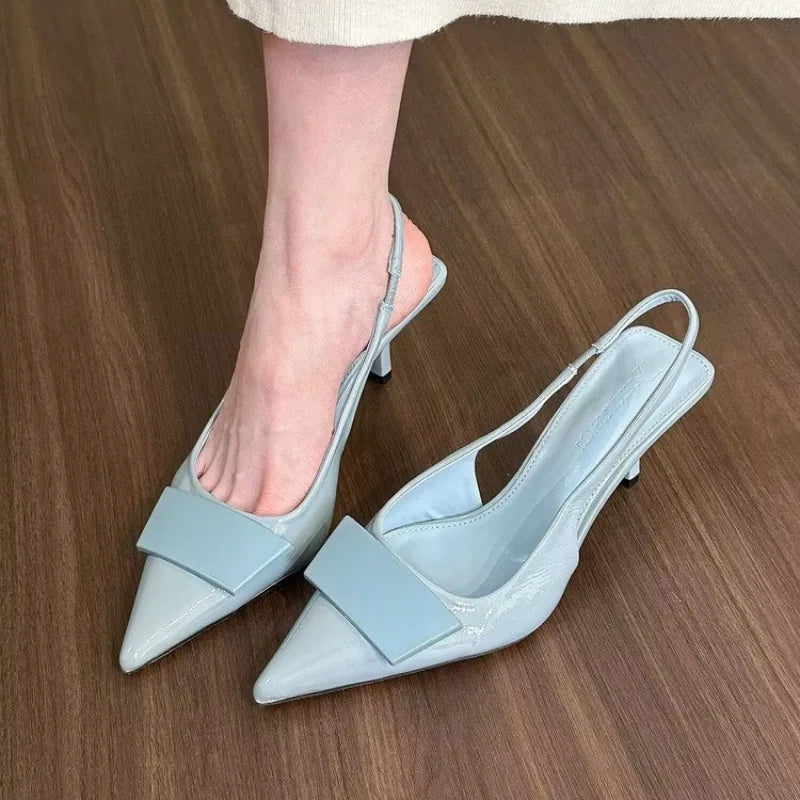 Womens Leather Slippers High Heels Shoes Party Pumps Woman Summer Sandals Women High Heel Slingback Sandal Shoes