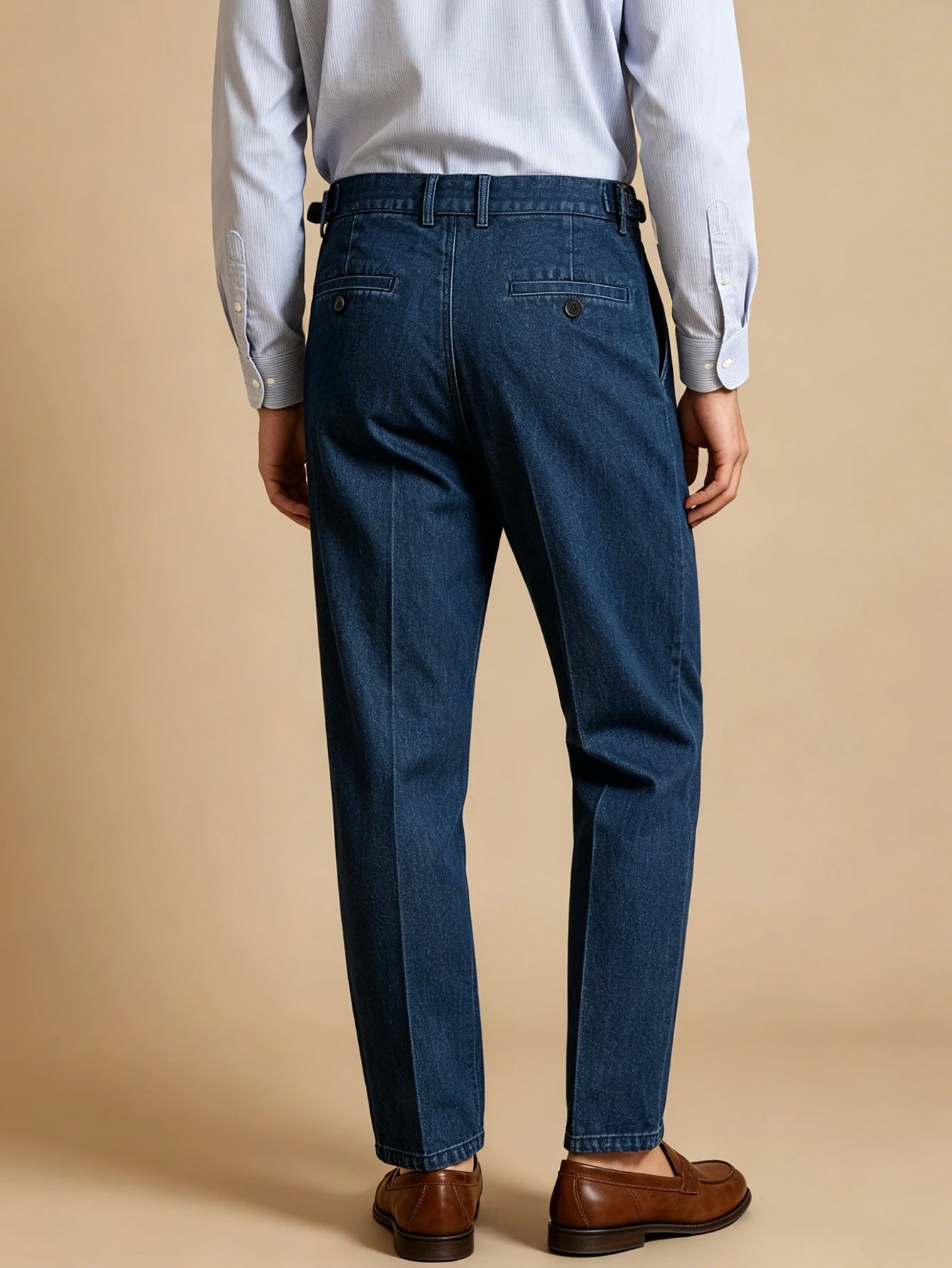 NAPLES PLEAT - Men's Neapolitan Double Pleat High Waist Suit Pants Denim Style - Navy Blue, S–XXL