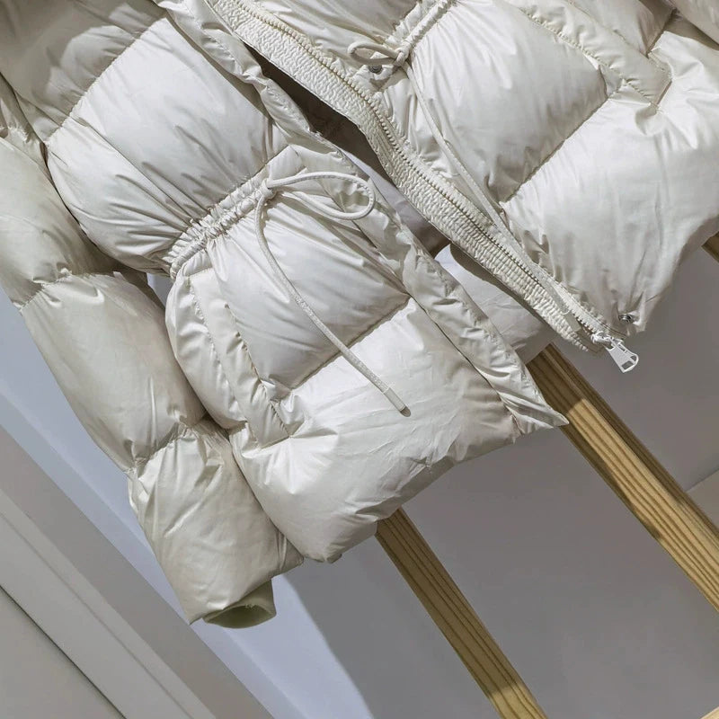 Belted Hooded Down Jacket - 90% Duck Down