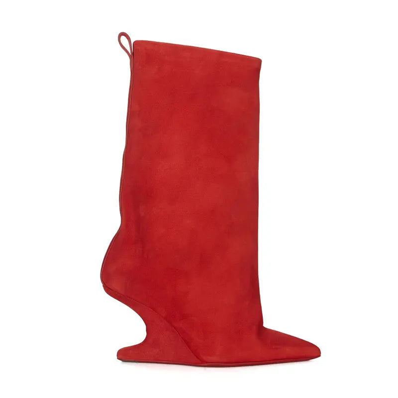 European andAmerican niche newstyle irregular sloping heel pointed sleeve legboots for women's temperament versatile knightboots
