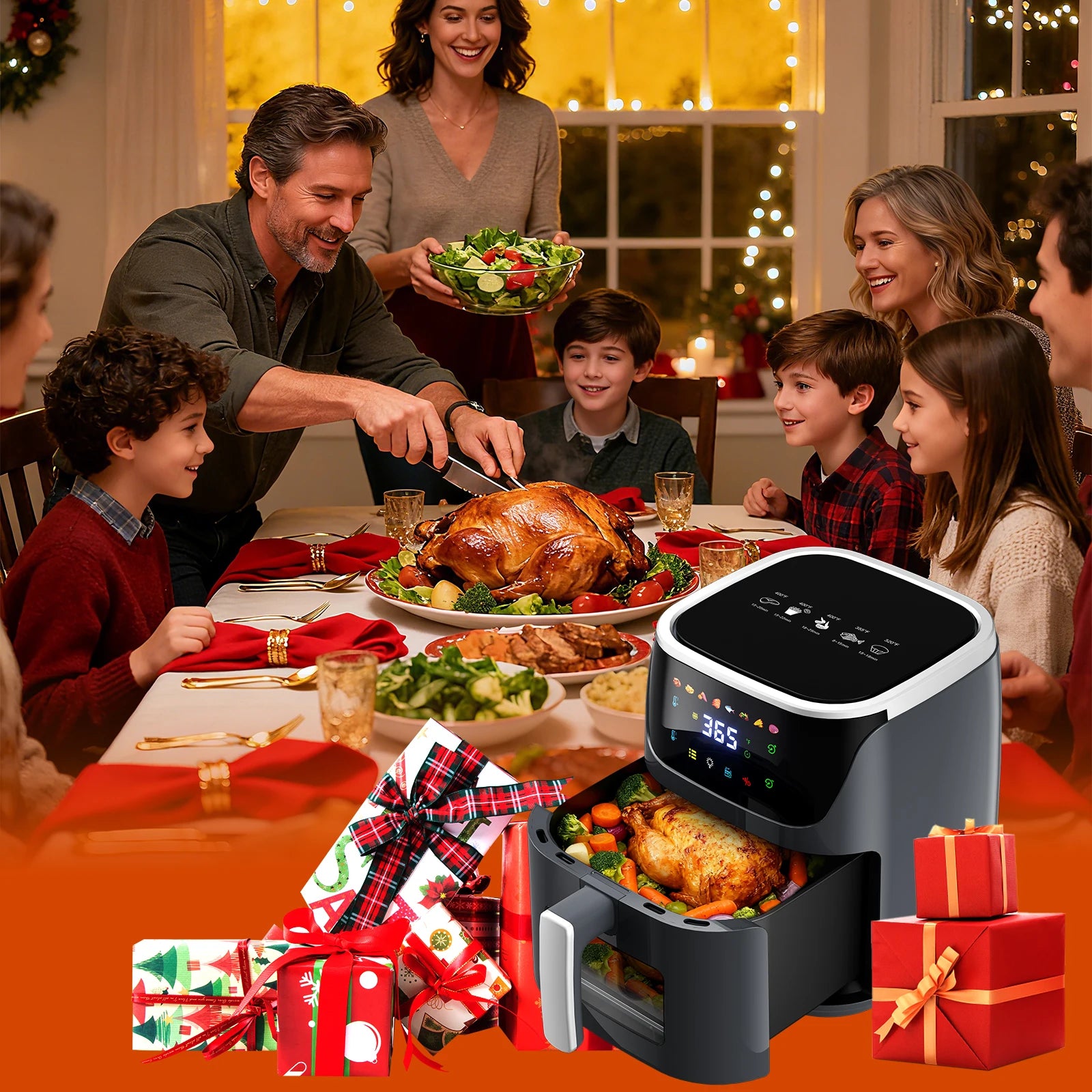 Oil-Free Air Fryer 7L – 1500W 200°C Viewing Window LED Touch Screen 8 Presets