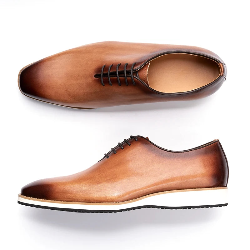 Men's Genuine Leather Oxford Shoes - Handmade Pointed Toe Business Lace-Up