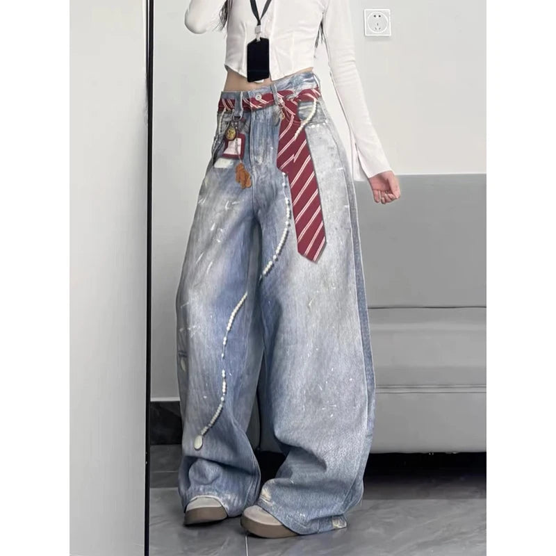 YIBASHU Women Baggy Y2k Jeans Japanese 90s Style Streetwear Boyfriend Jean Pants Vintage Harajuku Oversize Denim Trousers Autumn