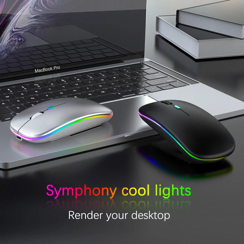 Rechargeable Bluetooth Wireless Mouse with 2.4GHz USB RGB 1600DPI Mouse for Computer Laptop Tablet PC MacBook Gaming Mouse Gamer