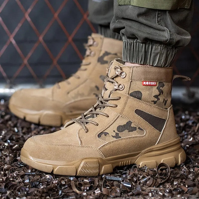 Men's Safety Work Boots - Steel Toe Anti-Puncture Breathable Desert Combat Shoes