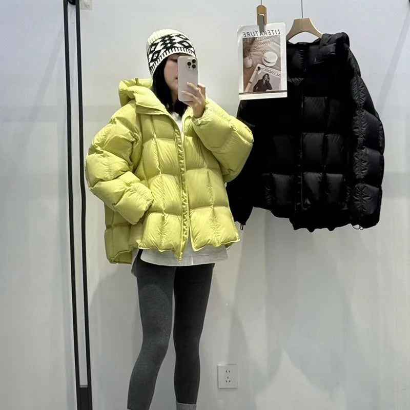 Light Oversized Hooded Down Jacket - 90% Duck Down