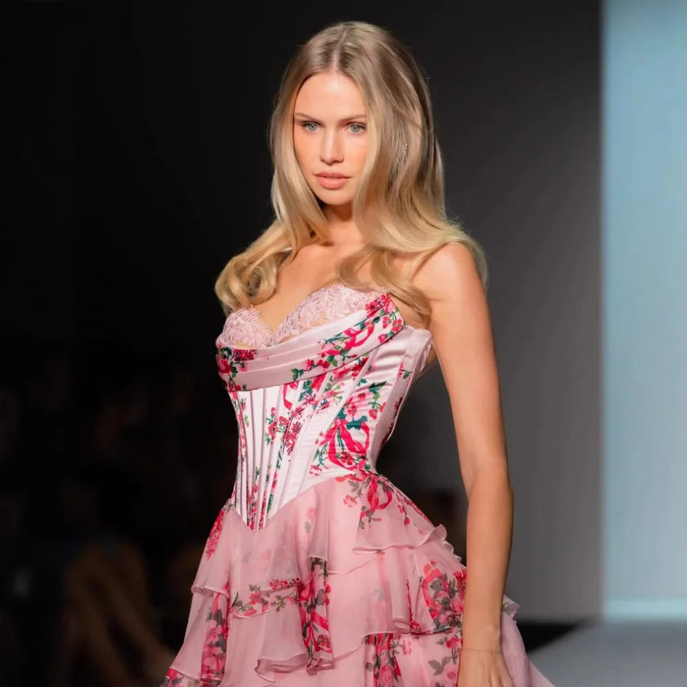 2025 Spring Summer American Women's Printed Casual Trendy Sleeveless Strapless Floor Length A-line Sexy Dresses Female Clothes