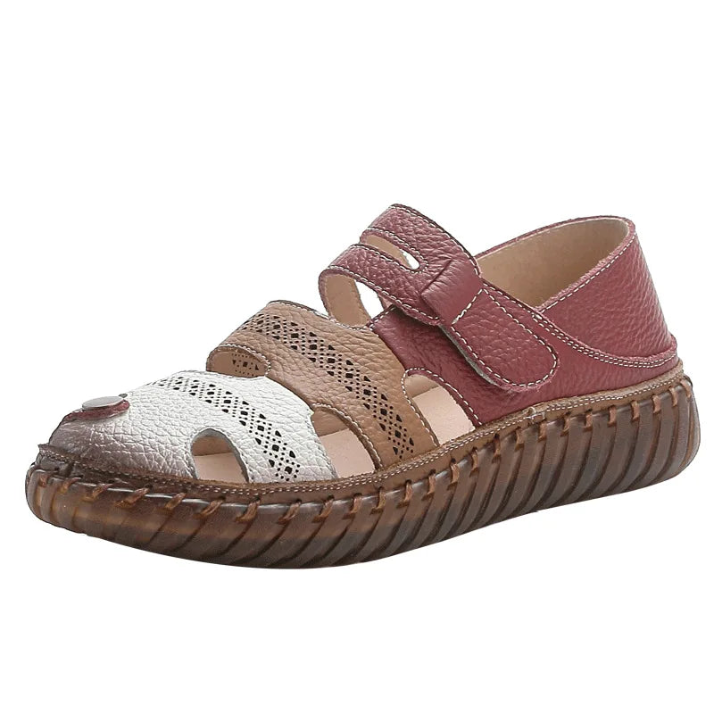 New patches gladiator sandals women's handmade bohemian shoes big size 43 woman real leather sandal ladies patchwork strap flats