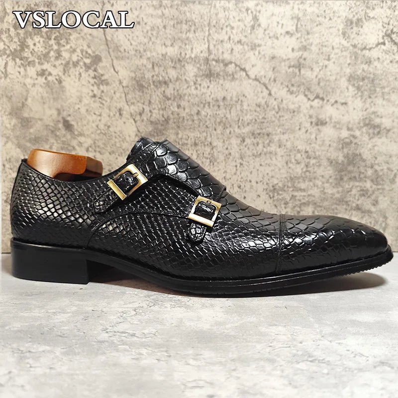 SERPENT MONK - Snake Print Double Monk Shoes - Luxury Detail, Everyday Confidence