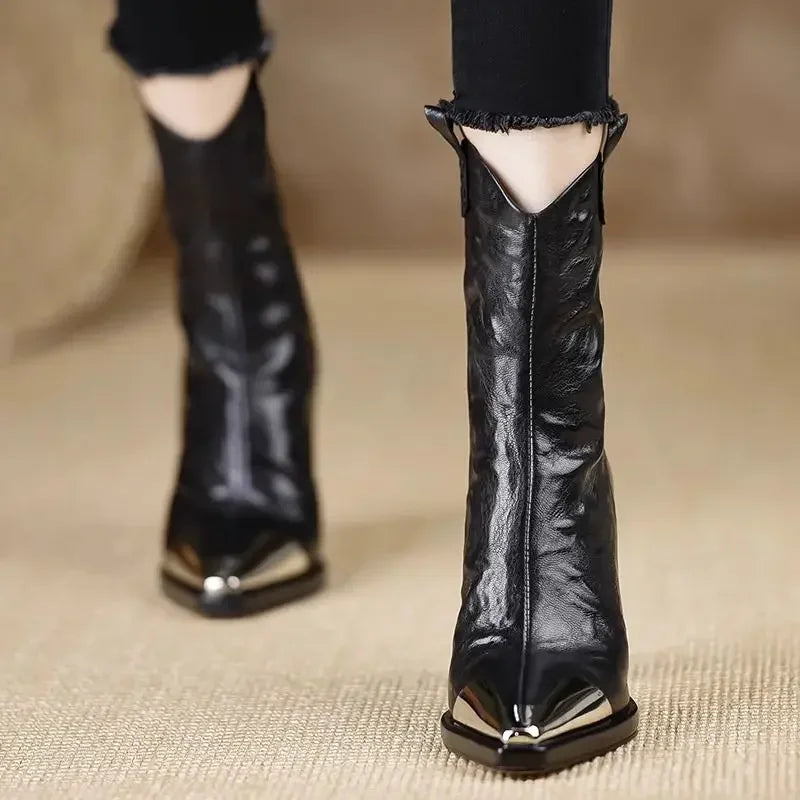 Vintage Ankle Boots – Square Heel Pointed Toe Zip