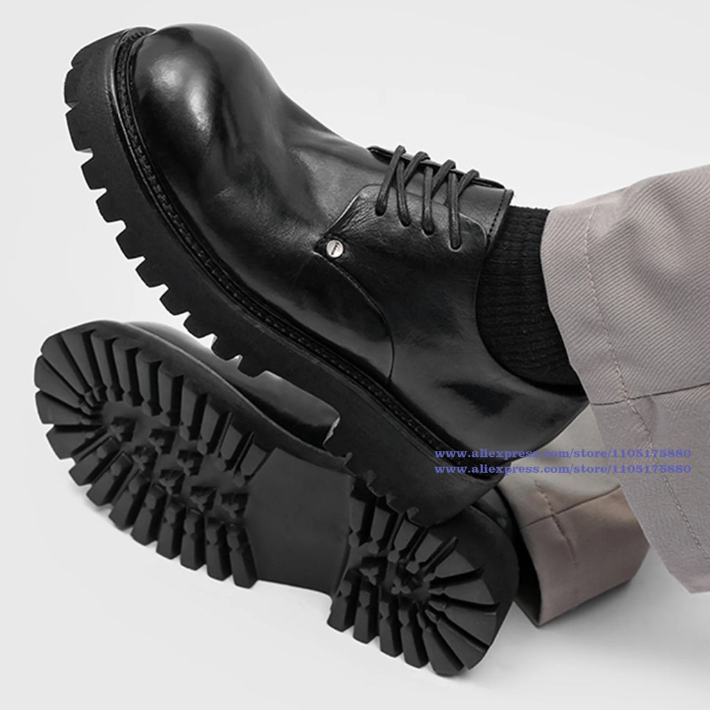 RIVET KING - Men's Thick-Sole Rivet Derby Shoes - Height-Increase Big Round Toe Luxury Casual Leather Shoes