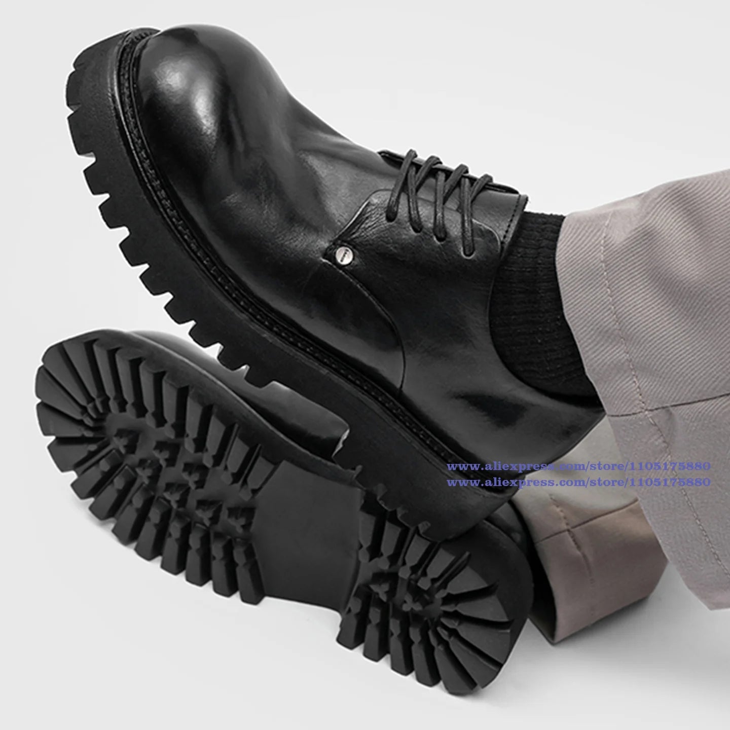 RIVET KING - Men's Thick-Sole Rivet Derby Shoes - Height-Increase Big Round Toe Luxury Casual Leather Shoes