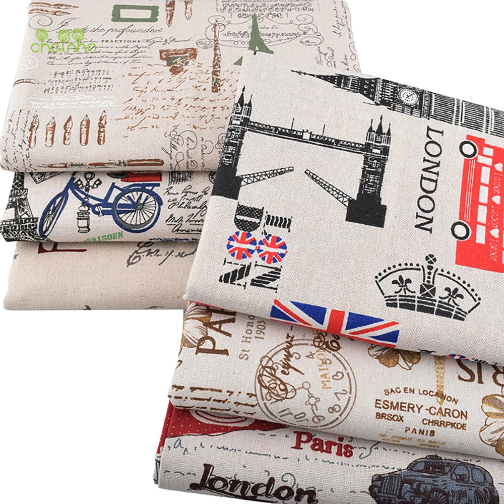 Chainho, Printed Cotton Linen Fabric, DIY Sewing Quilting Material, Patchwork Cloth For Sofa, Curtain, Cushion, Furniture Cover, CL01