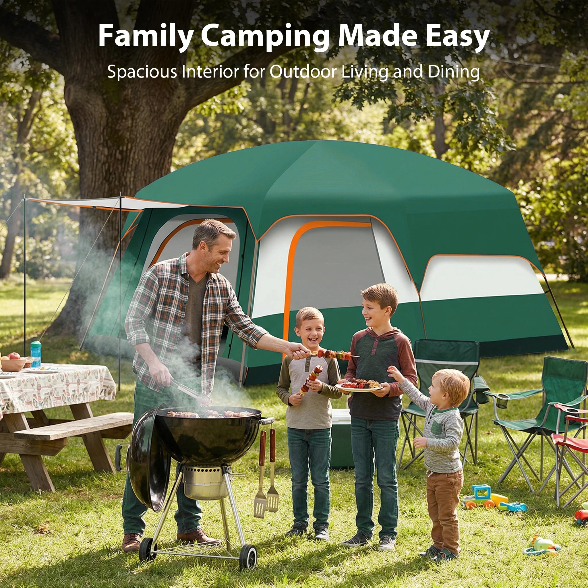 Outdoor Family Camping Tent Two Bedroom One Living Room 4-12 Person Waterproof