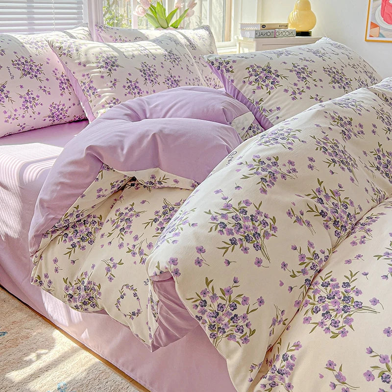 FLORAL DOUBLE YARN DUVET COVER - Washed Polyester, 14 Patterns - Soft Nights