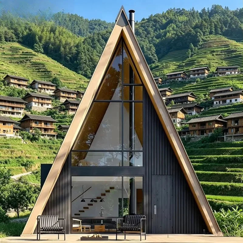 A-Frame Hideout 35 - Modular Triangle Cabin with Loft & Fireplace