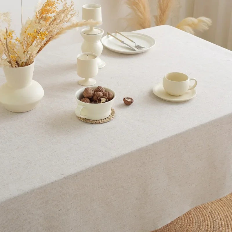 COTTON LINEN TABLECLOTH - Custom Sizes, Tassel Edge - Farmhouse Dining