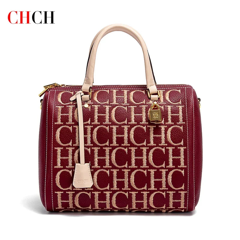 CHCH Embroidered Handbag - Vintage Letter Design Boston Bag