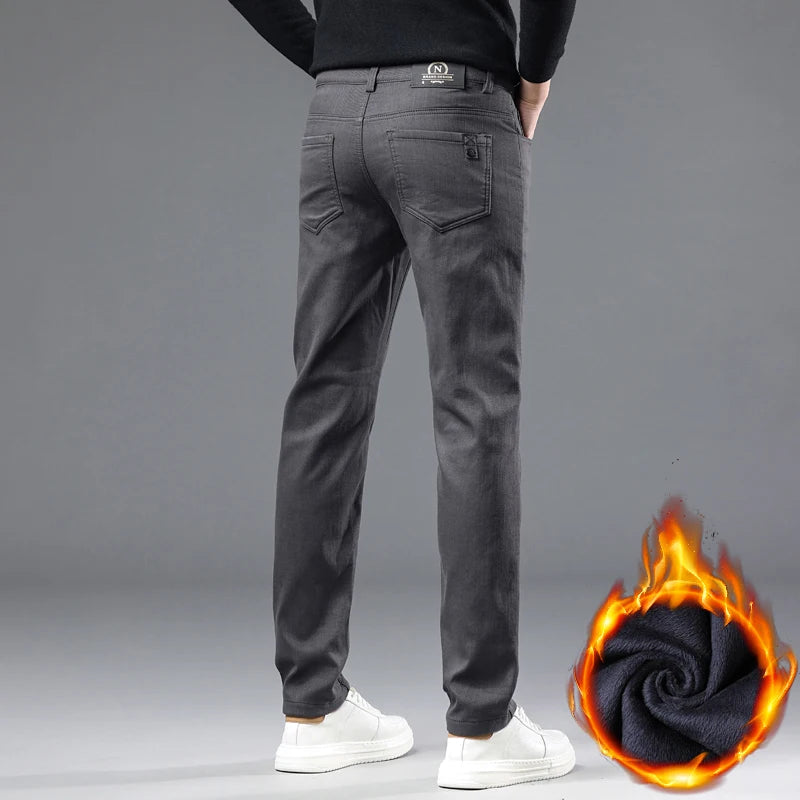 VELVET EDGE - Men's Fleece-Lined Slim Straight Trousers - Business Casual Winter Pants