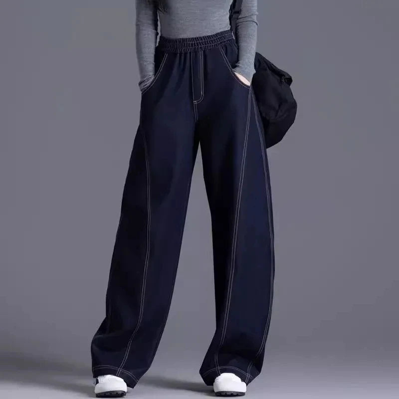 High Waist Wide Leg Jeans - Elastic Waist Loose Fit
