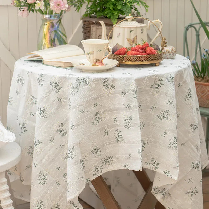 DAISY FLORAL COTTON TABLECLOTH - Embroidered, 11 Styles, Round & Rectangle - Garden Table