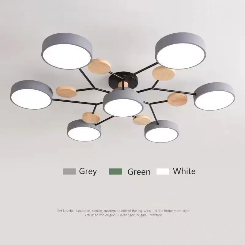 Macaron Wood Ceiling Light – 6 Colors, 1–7 Heads