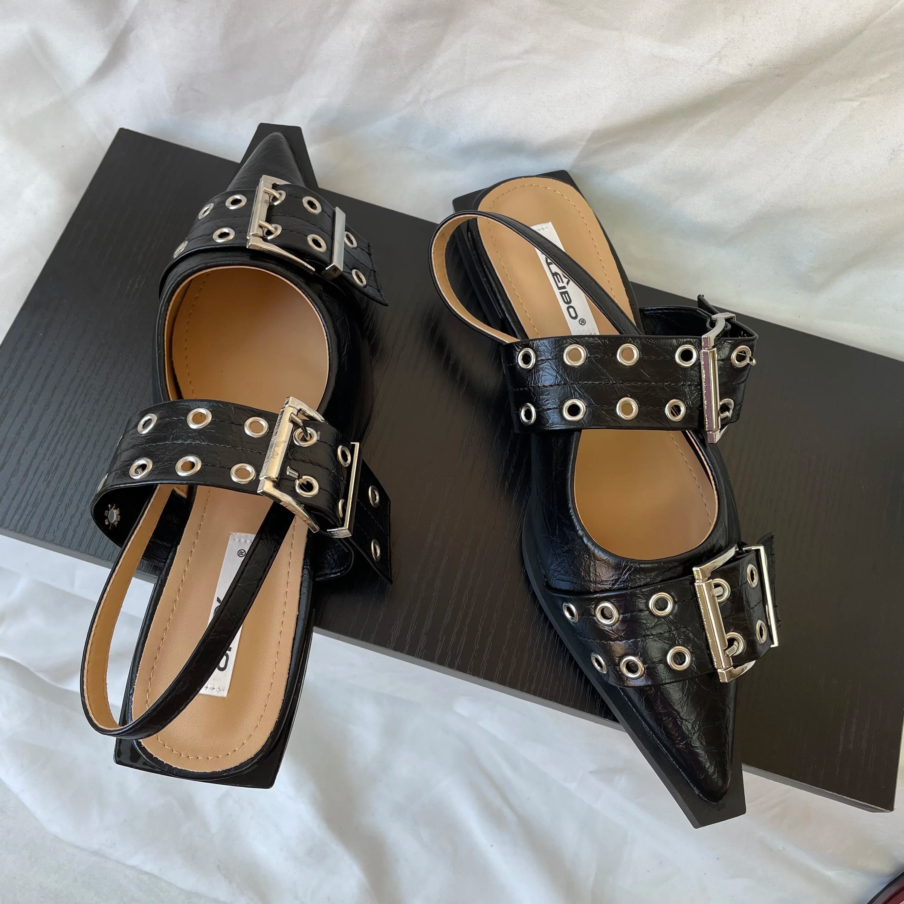 New Women Sandals Shoes Pointed Toe 2026 Spring Fashion Shallow Footwear Slingbacks Ladies Sandals Flats Shoes Big size