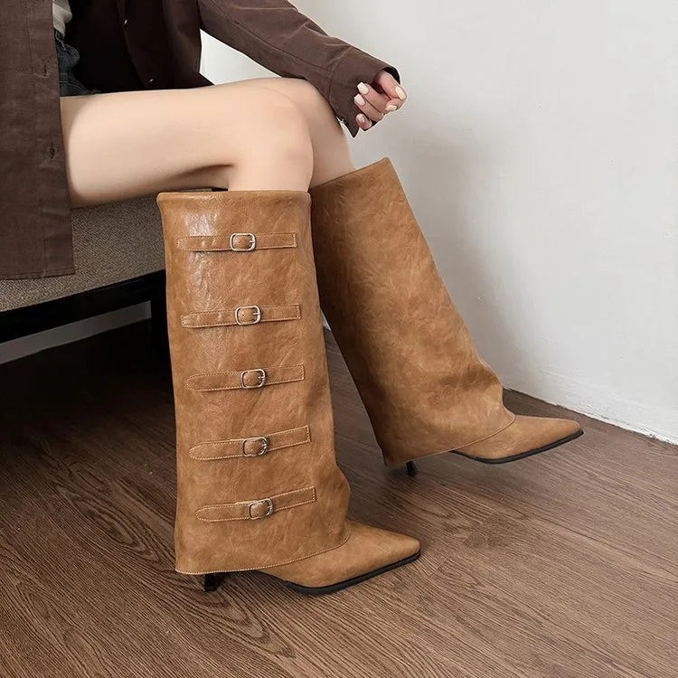 Knee-High Boots – Flannel Lined Thin Heel All-Match