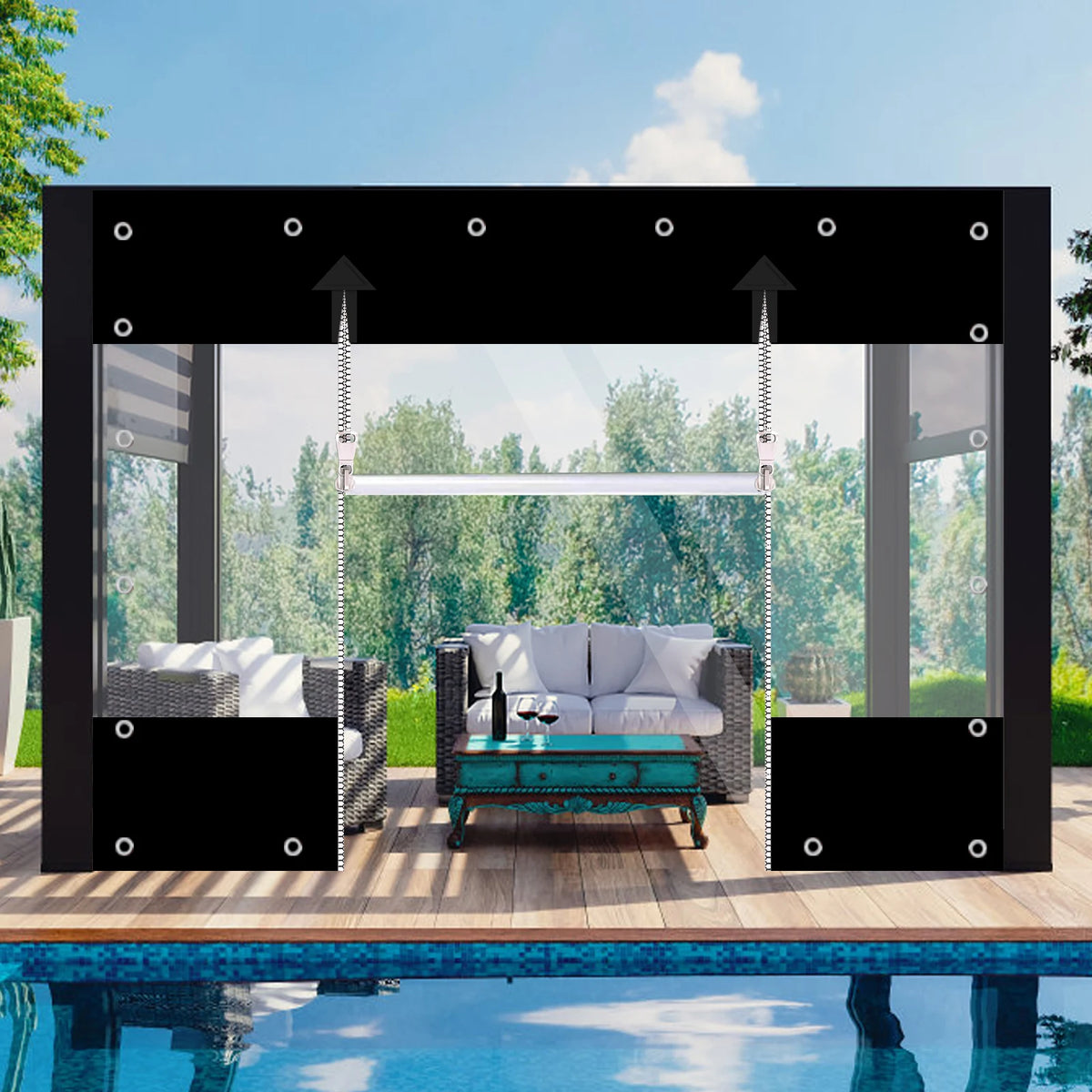 Clear Vinyl Curtains - Zippered Entry - Weatherproof Tarpaulin