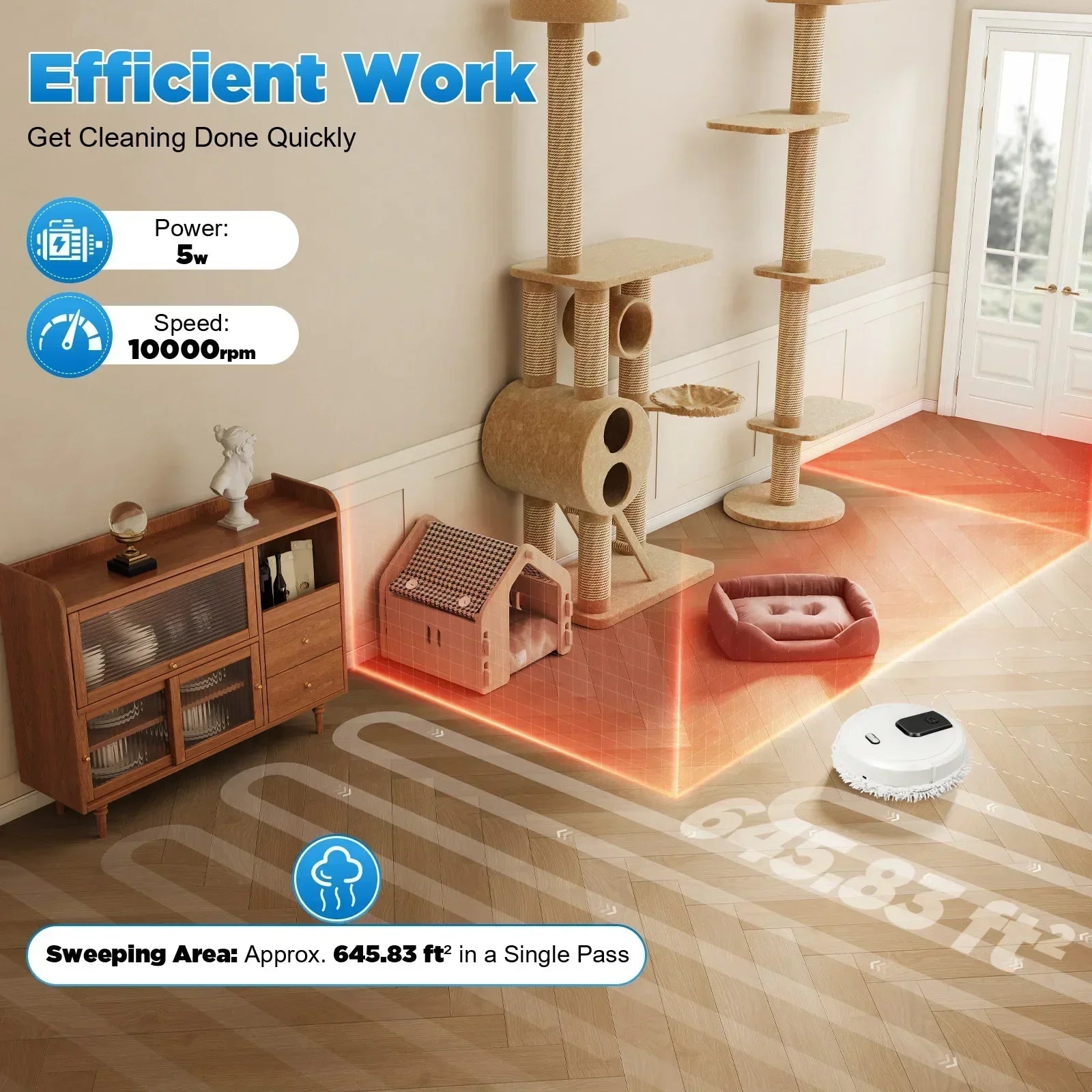 60min Cleaning Robot Mop 360° Sweeping Mopping Wet Dry
