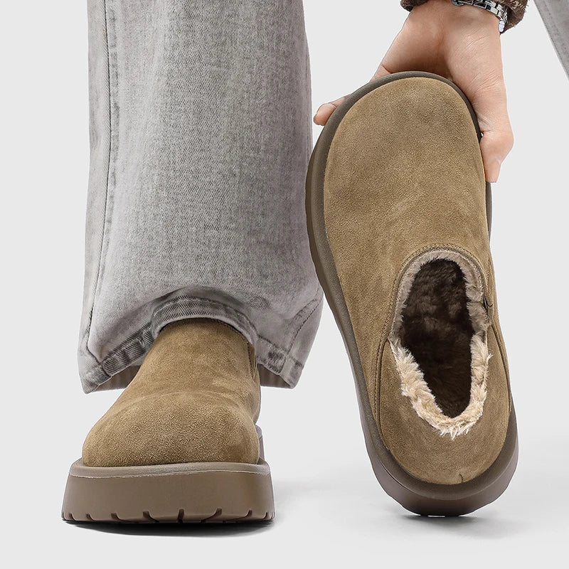 Men's Winter Loafers - Slip-On Two-Way Mule Shoes with Fur Lining Option