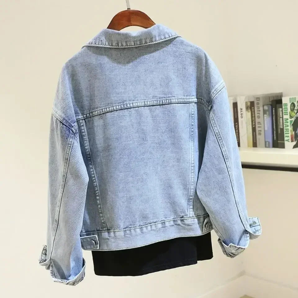 Crop Denim Jacket – Batwing Sleeve Loose Fit