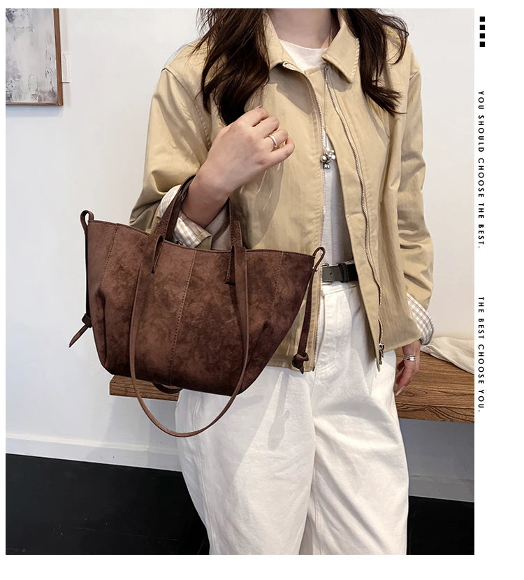 Light Luxury Solid PU Hasp Shoulder Bag for Women Commuting Frosted Leather Handbag 2026 Hot Sale Large Capacity Niche Tote Bags