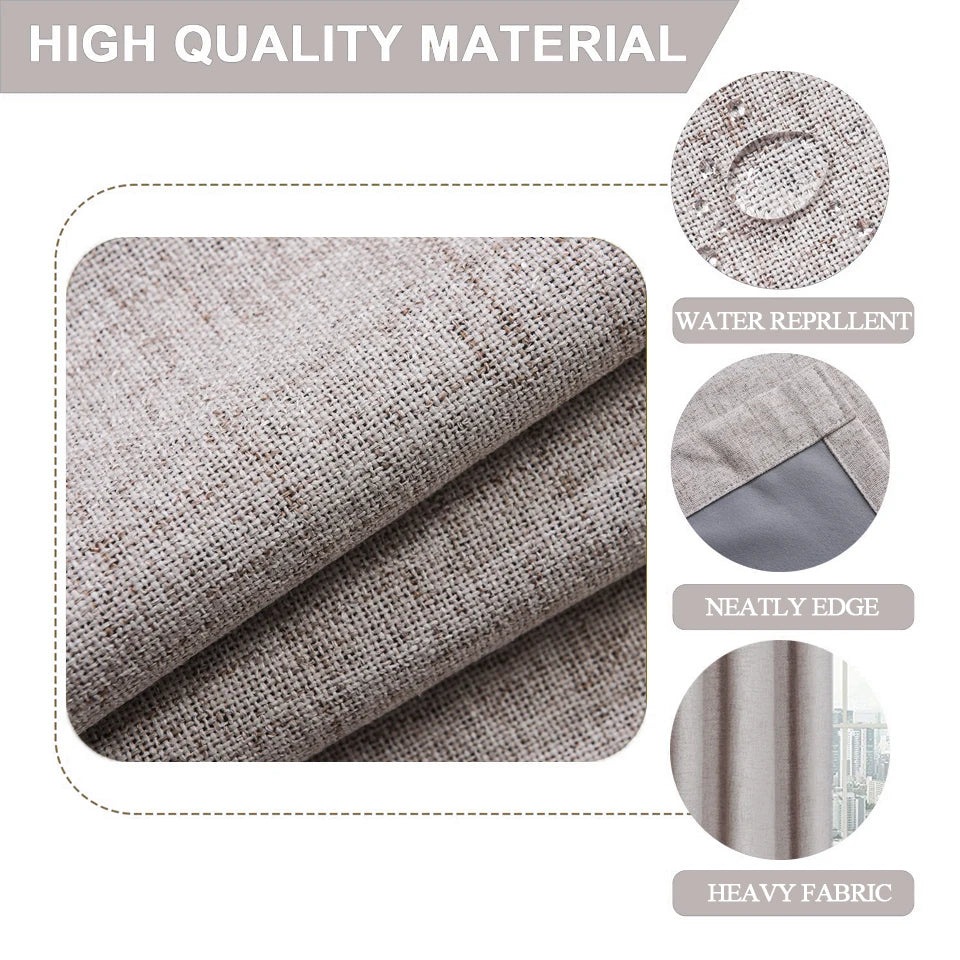 LINEN BLACKOUT CURTAINS - Waterproof Custom Size Panel - Total Dark, Total Calm