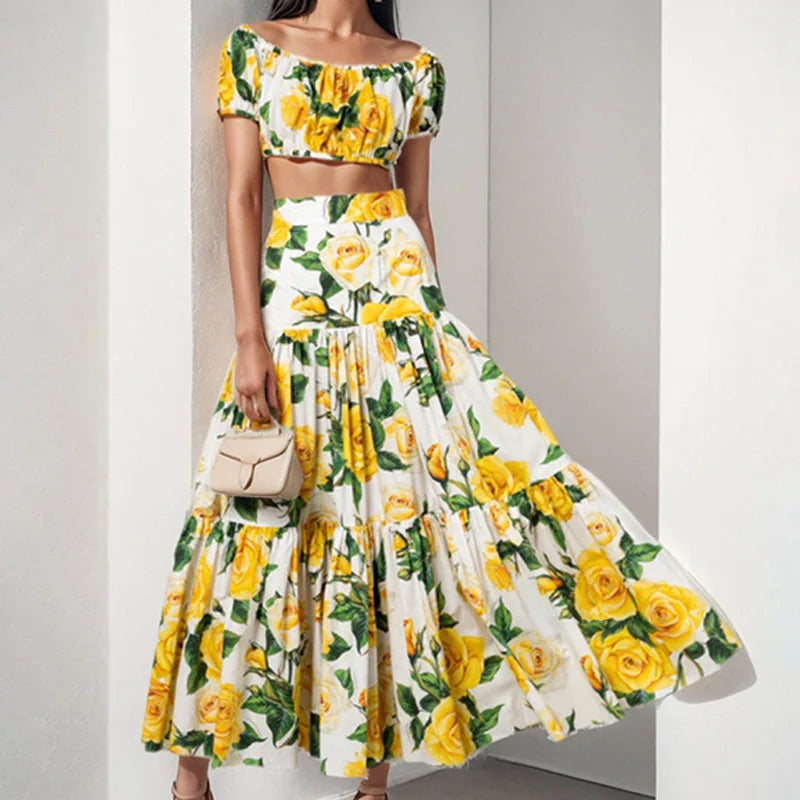 2026Spring new women's clothing Foreign trade European and American dresses Elegant casual loose-fitting plant print long dress