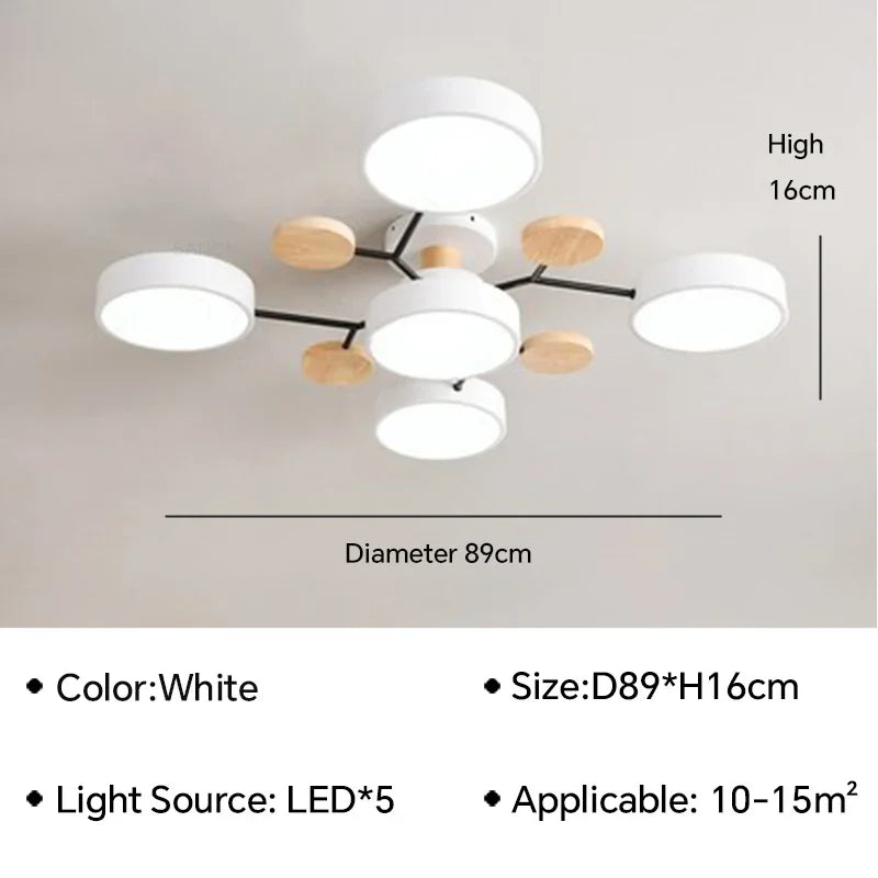 Macaron Wood Ceiling Light – 6 Colors, 1–7 Heads