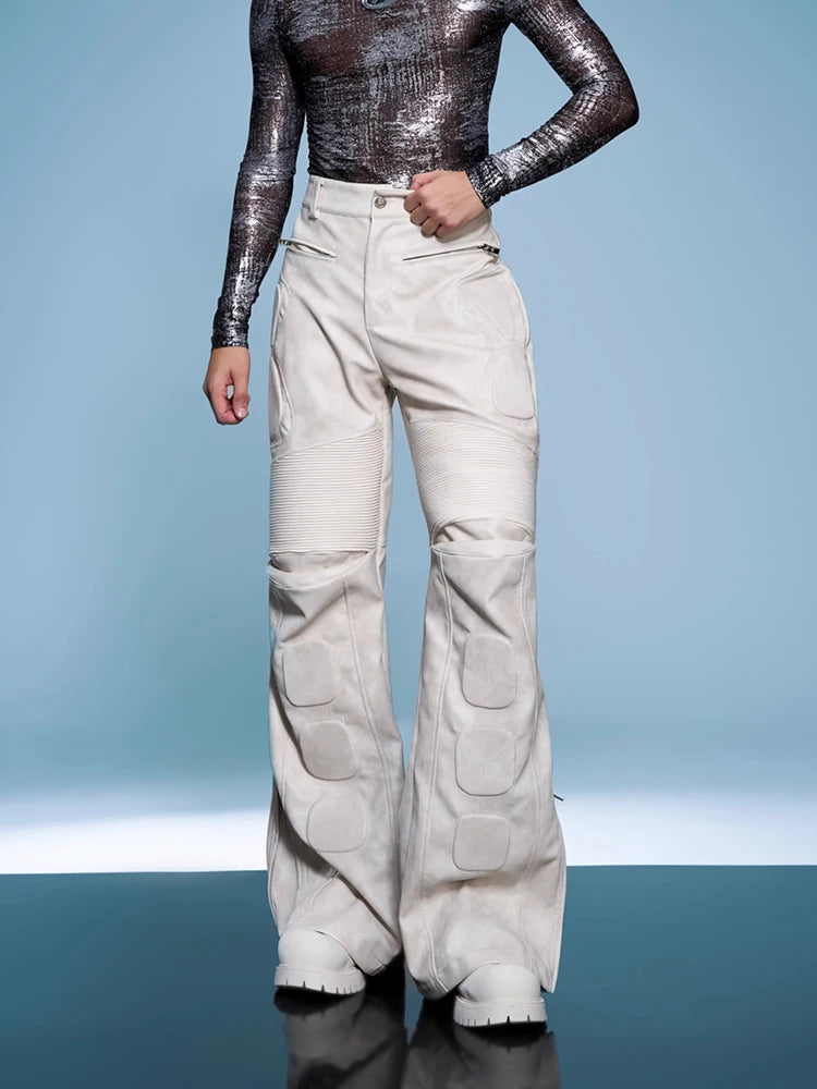 LEATHER STRAIGHT - Men's Distressed White Faux Leather Straight Pants - XS–XL