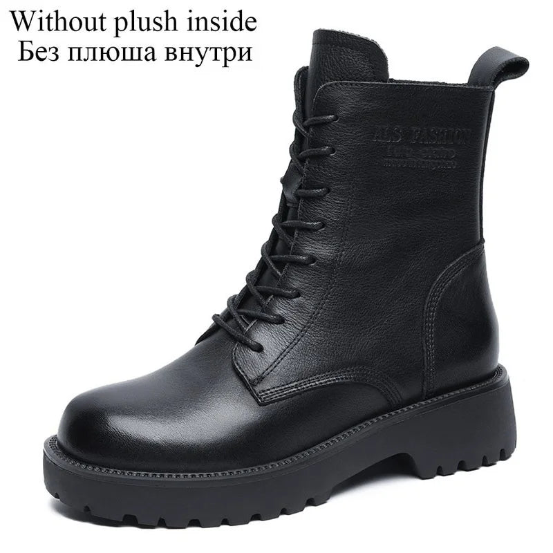 Handmade Cow Leather Mid-Calf Boots – Retro British