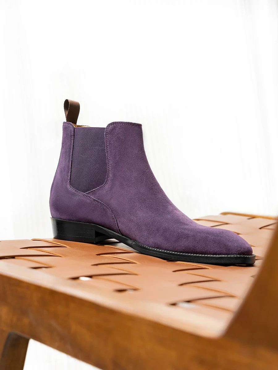 Men's Cow Suede Chelsea Boots - Square Toe Slip-On British Style Ankle Boots