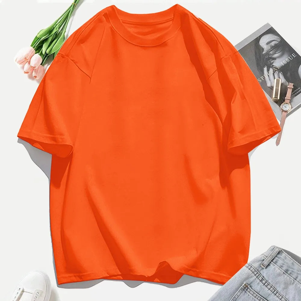 Woman 100% Cotton T Shirts Solid Color Casual T-Shirt O-Neck Summer Tops For Women Fashion Oversized Female Sportswear