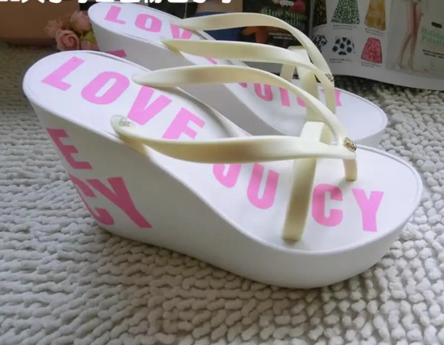 Platform Wedges Sandals Wedges Flip Flops High Heel Sandals Slippers White Beach Sandals Bohemia Flip Flops Pink size 32--43