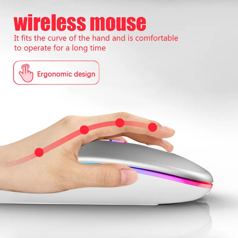 Rechargeable Bluetooth Wireless Mouse with 2.4GHz USB RGB 1600DPI Mouse for Computer Laptop Tablet PC MacBook Gaming Mouse Gamer
