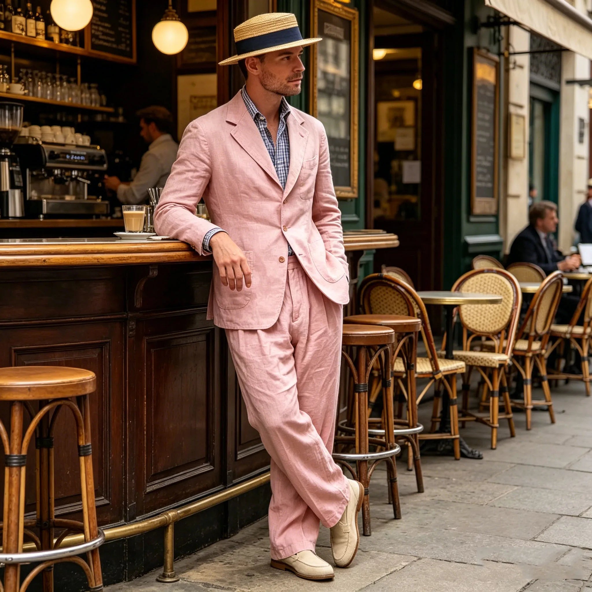 Men's Linen Suit 2-Piece - Breathable Blazer & Wide Leg Pants - Summer Done Right