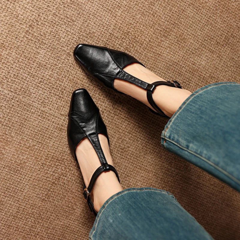 2026 New Genuine Leather Fashion Slingback Kitten Heels Women Round Toe Buckle Strap Elegant Party Pumps Women's Sandals