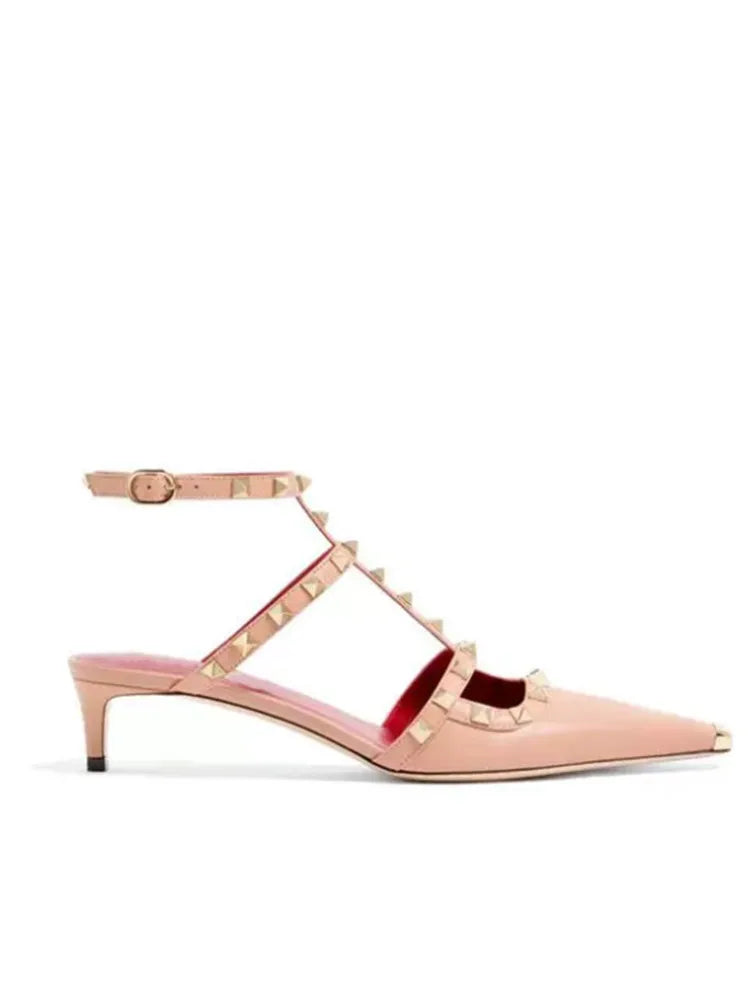 Studded High Heel Sandals – T-Strap Pointed Toe Stiletto Party Heels