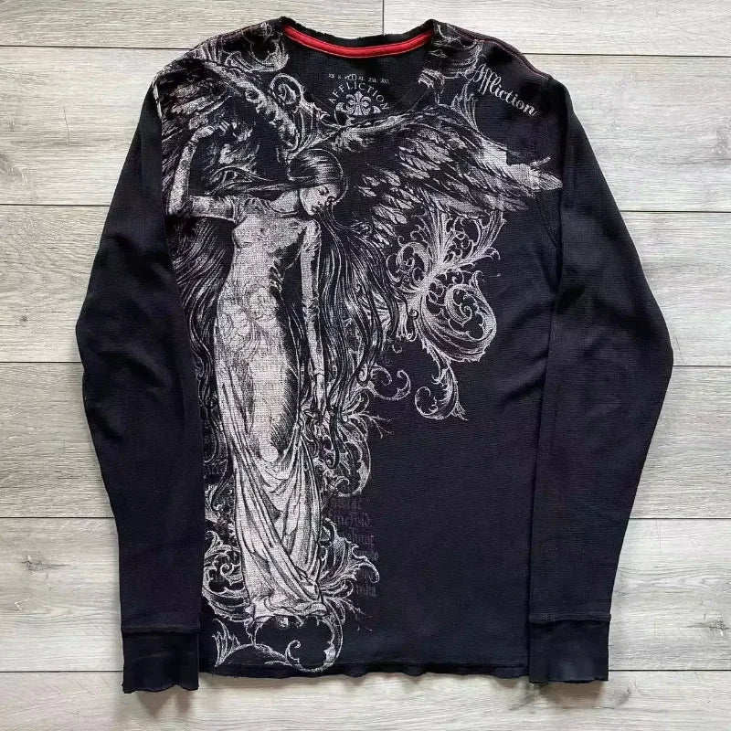 Affliction Skull Cross Long Sleeve Tee - Y2K Gothic Oversized