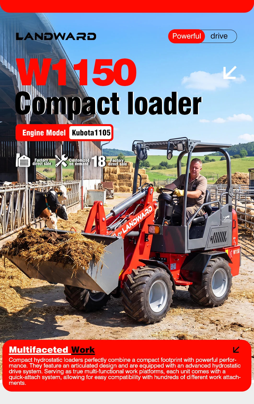 Landward Mini Wheel Loader - 4WD - Kubota Engine