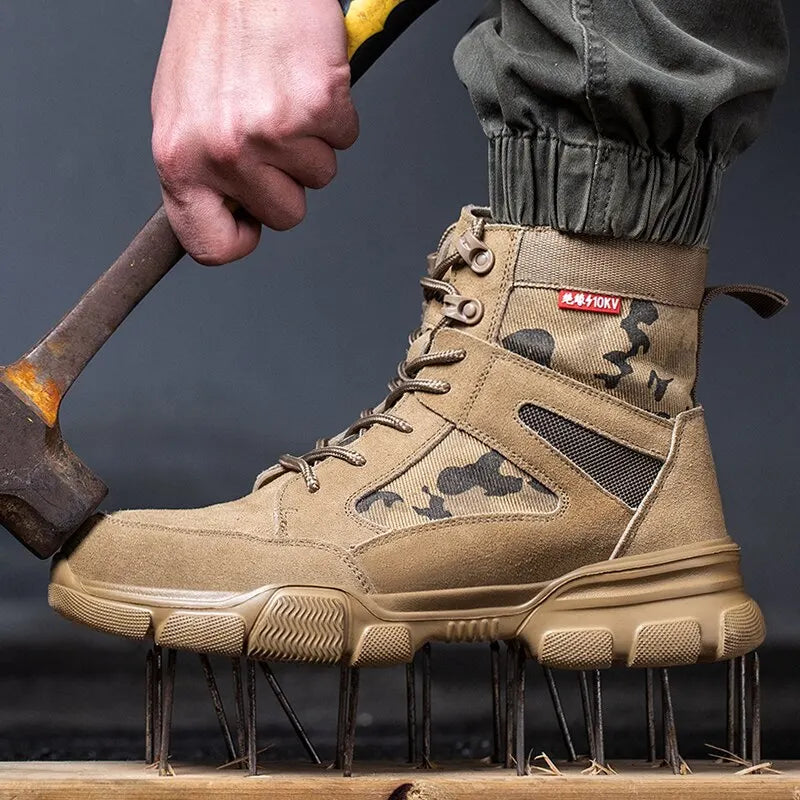 Men's Safety Work Boots - Steel Toe Anti-Puncture Breathable Desert Combat Shoes