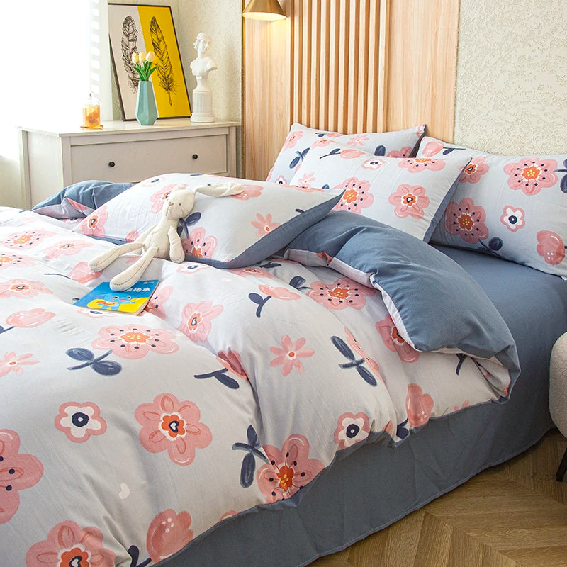 BLOOM & REST - Flower Printed Duvet Cover - Washed Cotton, Without Pillowcase