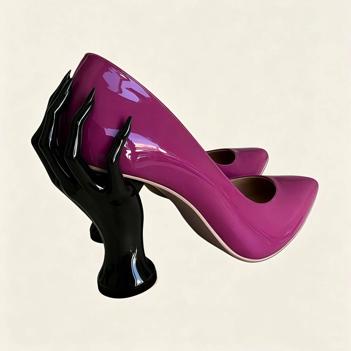 Patent Leather Pumps – Pointed Toe Sculptural Heel Slip-On